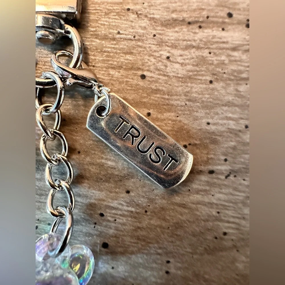 Iridescent Bear Keychain with Star and Trust Charm